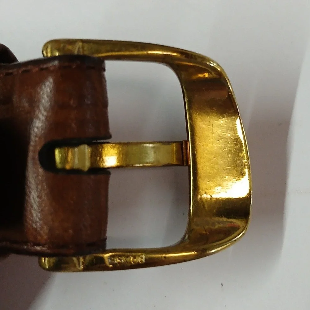 Henry Grethel Brown Croc Embossed Calfskin Leather Belt Brass Buckle‎ 30/75